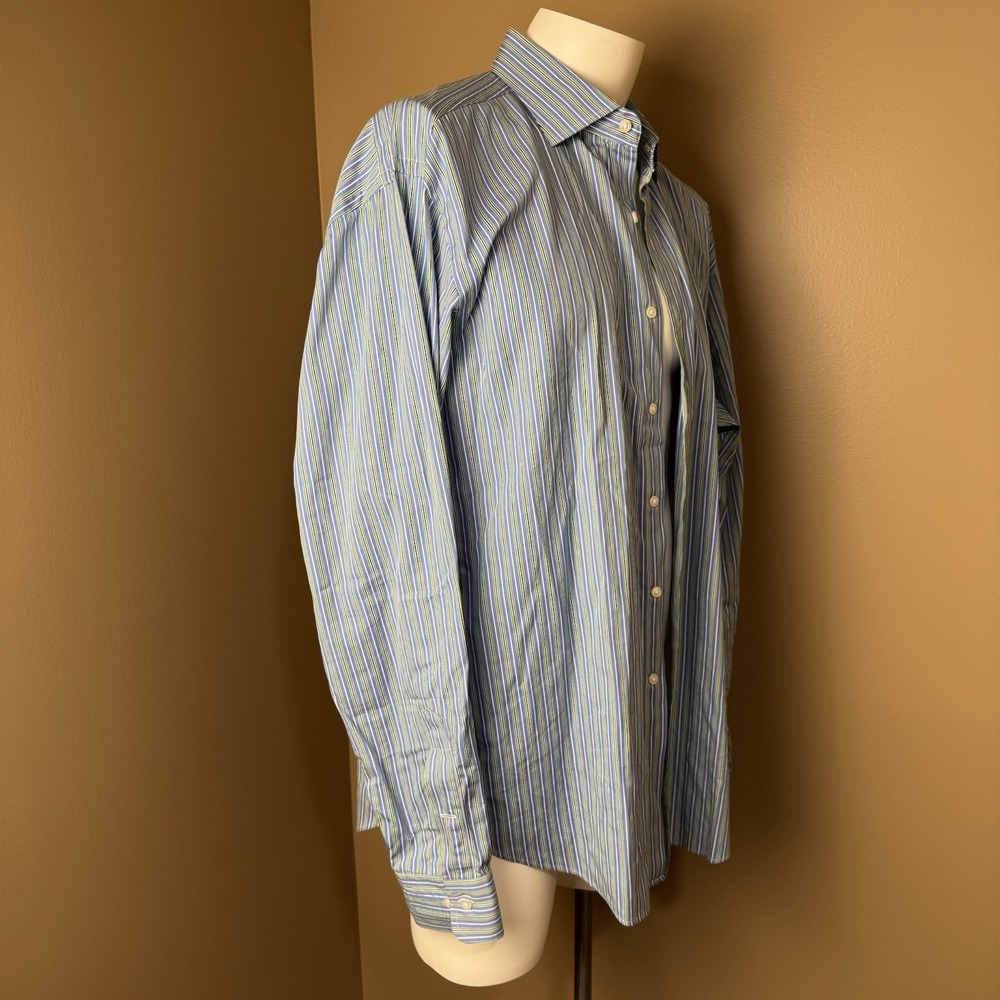 Polo Ralph Lauren Yarmouth Button Down Oxford in Green Yellow Blue Stripe 17 1/2 - Picture 2 of 7